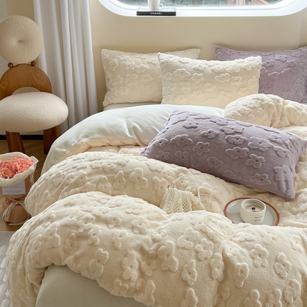 91家纺网 家纺一手货源 找家纺 （总）2024新款INS风立体剪花舒棉绒四件套-云朵花