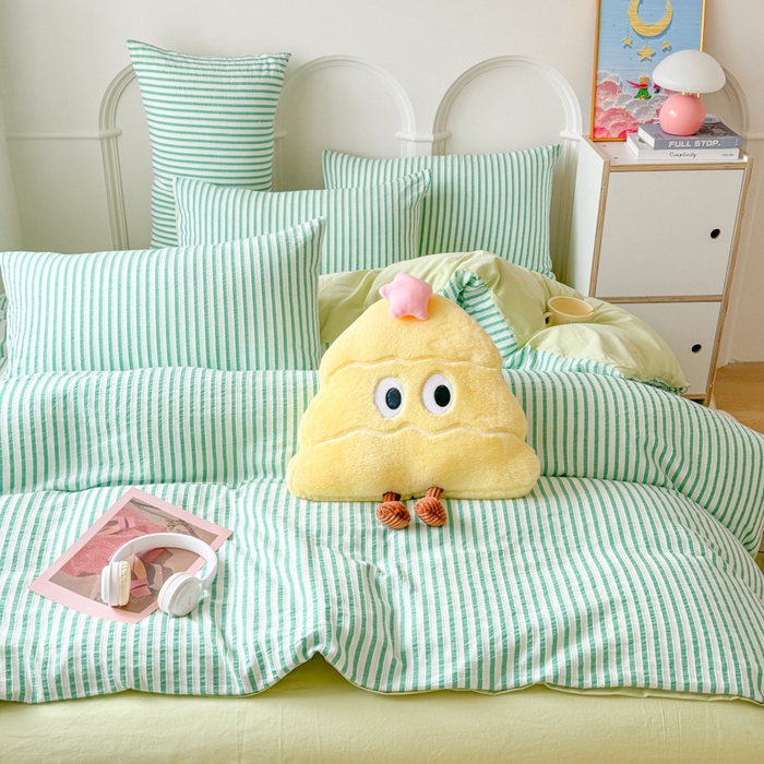 91家纺网 家纺一手货源 找家纺 千朵 2024新款色织提花水洗棉四件套 青春绿