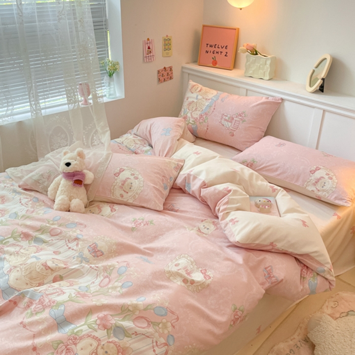 91家纺网 家纺一手货源 找家纺 2024新款全棉舒适印花四件套 春日兔