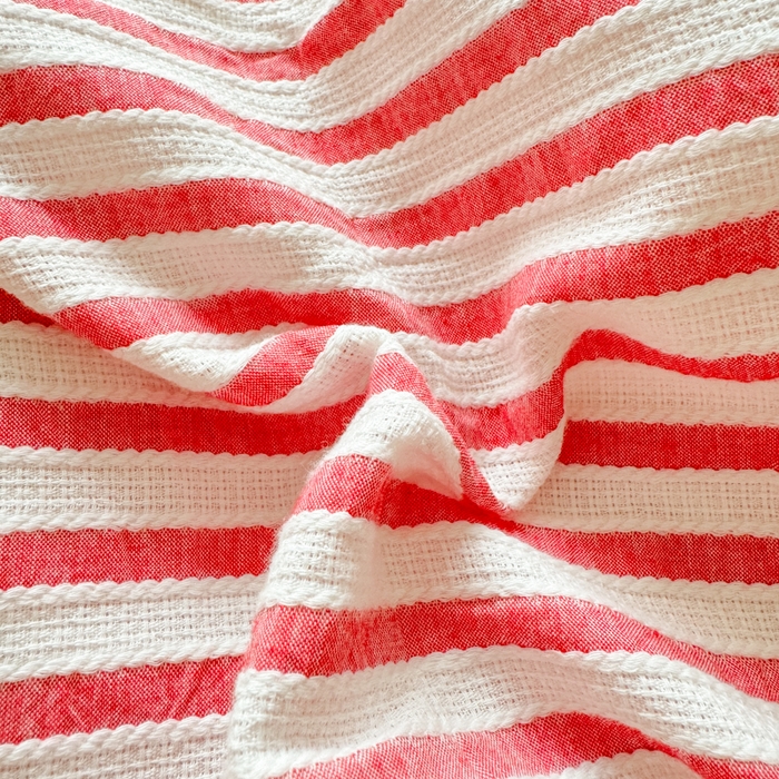 91家纺网 家纺一手货源 找家纺 千朵 2024新款色织提花水洗棉四件套 条纹红驼