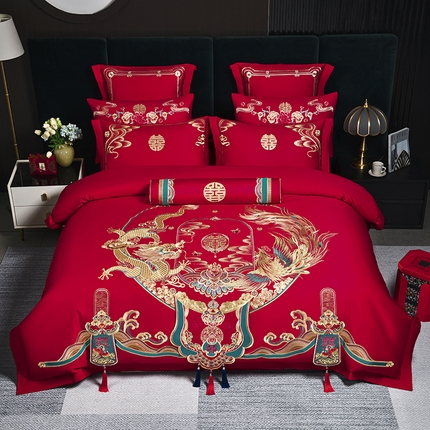 91家纺网 家纺一手货源 找家纺 （总）新款160支长绒棉婚庆刺绣四件套全棉套件