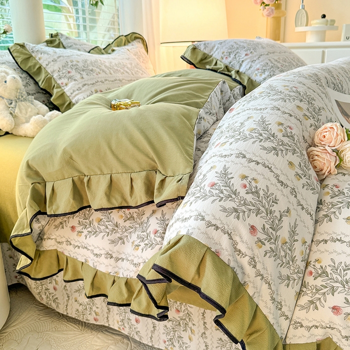 91家纺网 家纺一手货源 找家纺 韩约家纺 2024秋冬加厚1针织棉时尚花边款四件套 莫奈