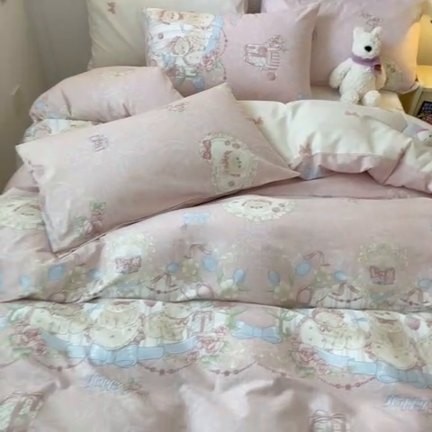 91家纺网 家纺一手货源 找家纺 2024新款全棉舒适印花四件套 蓝蝶