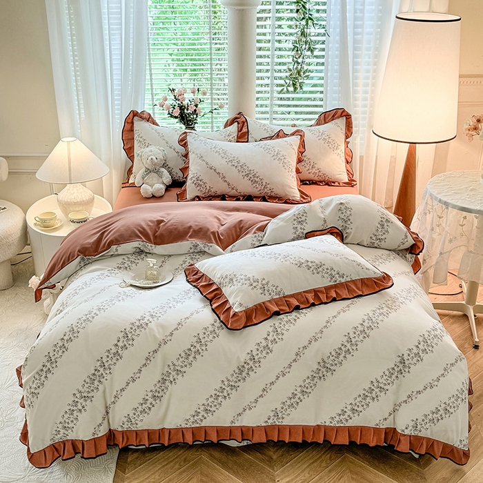 91家纺网 家纺一手货源 找家纺 韩约家纺 2024秋冬加厚1针织棉时尚花边款四件套 栖息