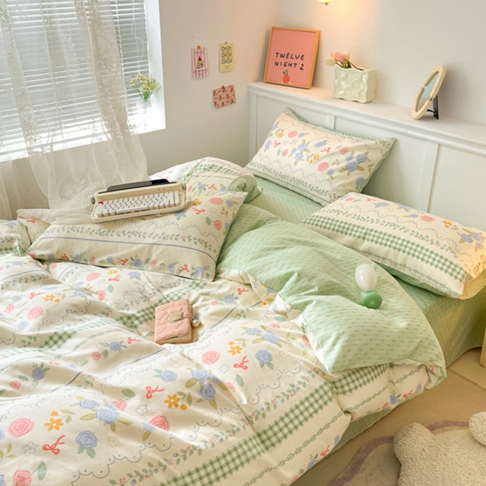 91家纺网 家纺一手货源 找家纺 2024新款全棉舒适印花四件套 烂漫