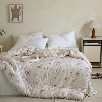 91家纺网 家纺一手货源 找家纺 （总）U被家纺 2025新款全棉绒球球豆豆冬被