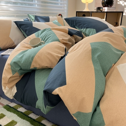 91家纺网 家纺一手货源 找家纺 2024新款ins时尚简约渐变北欧全棉系列四件套 棉-波尔多