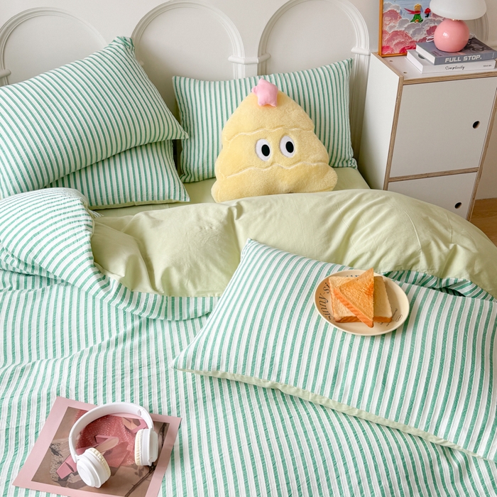 91家纺网 家纺一手货源 找家纺 千朵 2024新款色织提花水洗棉四件套 青春绿