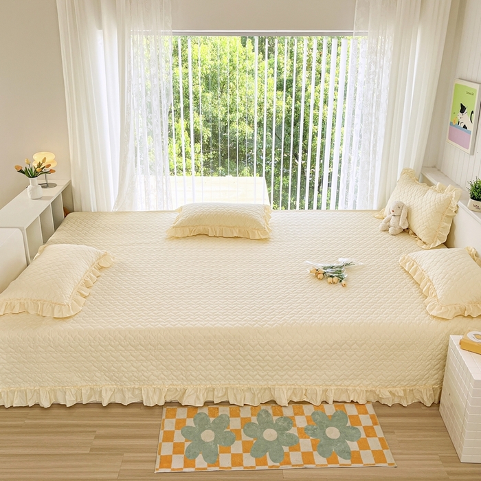 91家纺网 家纺一手货源 找家纺 暖居 2024支持定制纯棉榻榻米四件套全棉农村单件大炕盖纯色床单三件套系列 米黄