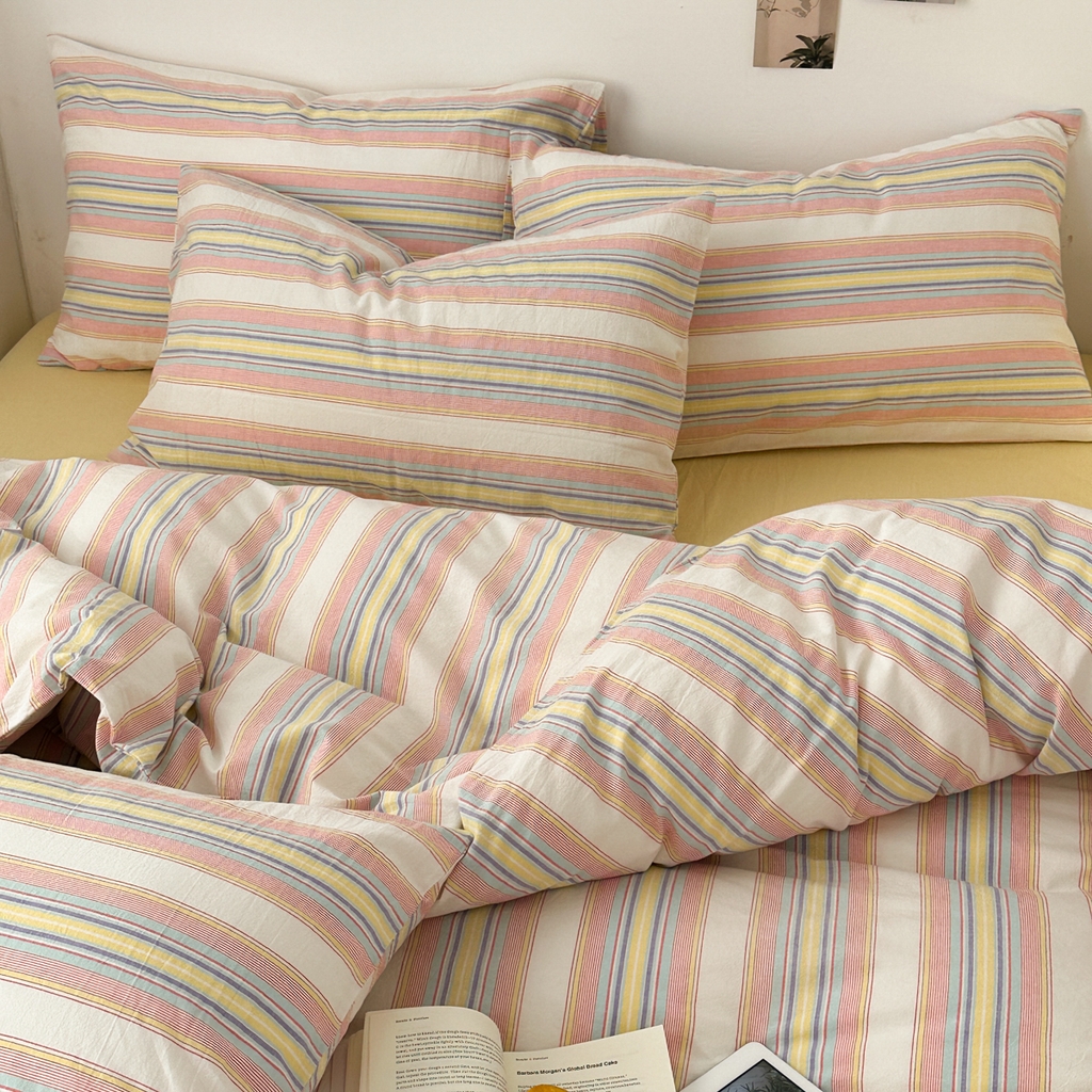 91家纺网 家纺一手货源 找家纺 久典家居 2024新款水洗棉条纹系列四件套 米娅