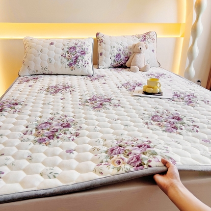 情煊家纺 2024新款A类牛奶绒印花夹棉床垫 情谊绵绵