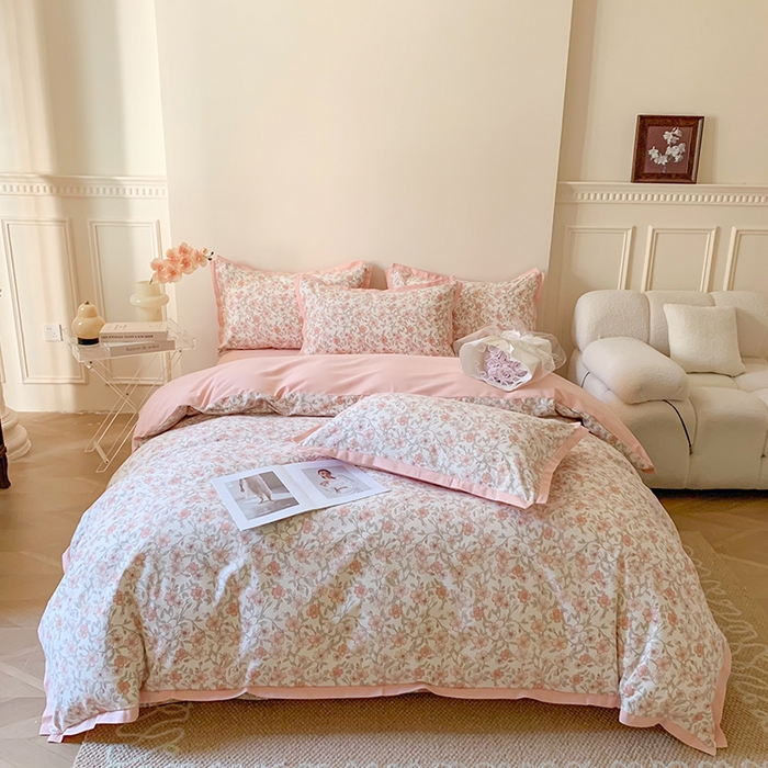 91家纺网 家纺一手货源 找家纺 2024新款全棉磨毛印花系列四件套 花语涧