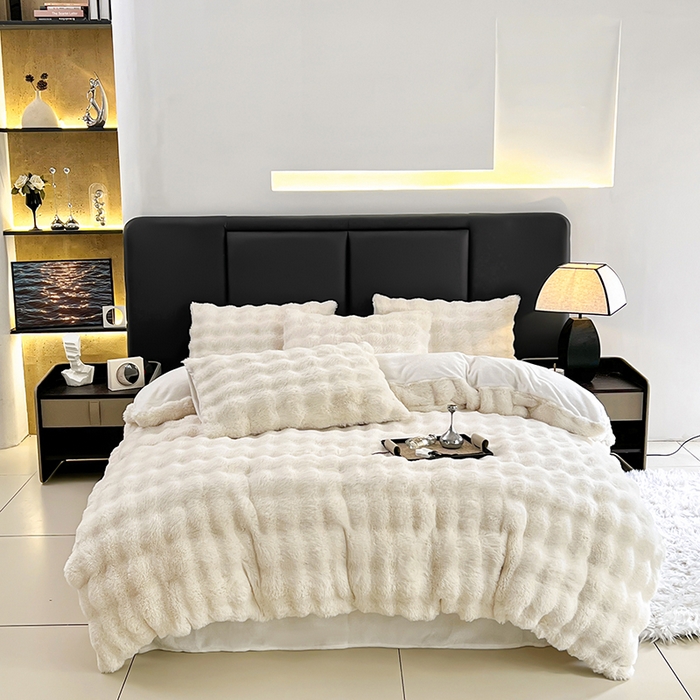 91家纺网 家纺一手货源 找家纺 金爱家 2024新品全消光A类纯色獭兔毛绒立体牛奶绒四件套-七彩泡泡 七彩泡泡白