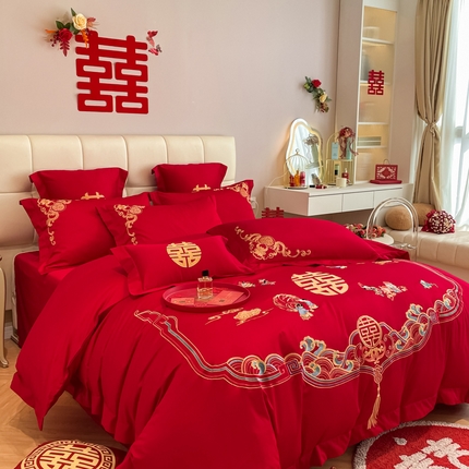 91家纺网 家纺一手货源 找家纺 （总）欧乐蒂 2025新款亲肤棉婚庆刺绣四件套系列