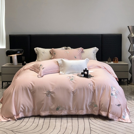 91家纺网 家纺一手货源 找家纺 黑白森林 2024年春夏上新50x50s高支天丝棉四件套-莉亚公主 莉亚公主-柔粉