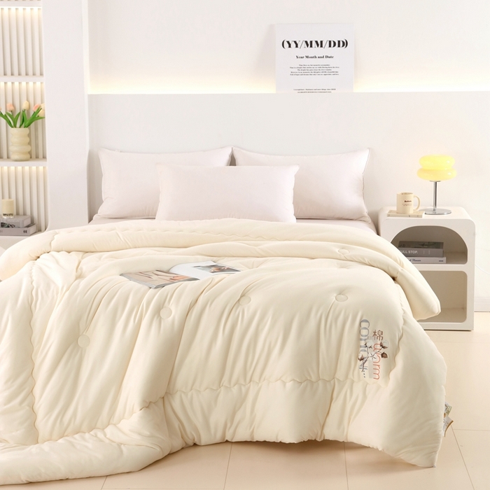 91家纺网 家纺一手货源 找家纺 棉造家居 2024新款亲肤棉花被针织棉绗缝春秋冬被芯 米黄