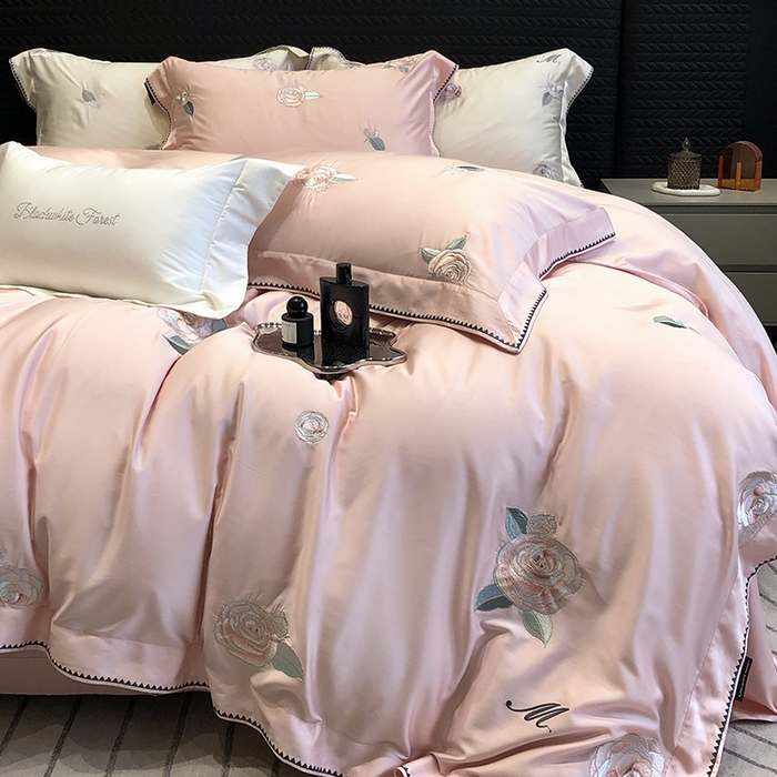 91家纺网 家纺一手货源 找家纺 黑白森林 2024年春夏上新50x50s高支天丝棉四件套-莉亚公主 莉亚公主-柔粉