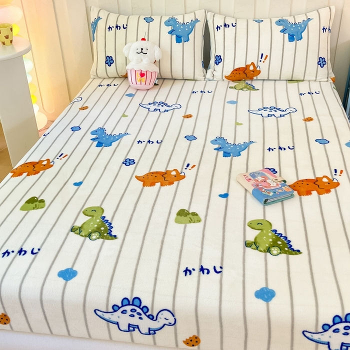 91家纺网 家纺一手货源 找家纺  星座家纺 2025新款小清新牛奶绒单床笠 动物世界