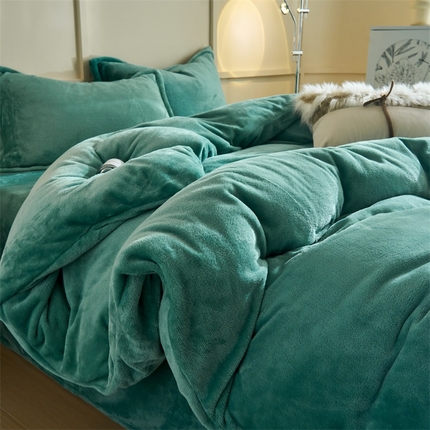 91家纺网 家纺一手货源 找家纺 （总）兰紫橙家纺 2025新款加厚保暖纯色双拼牛奶绒四件套