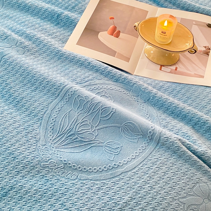 91家纺网 家纺一手货源 找家纺 胜权家纺 2024秋冬新款加厚双层婴儿绒复合雕花牛奶绒多功能毛毯盖毯空调毯子 卡布里蓝