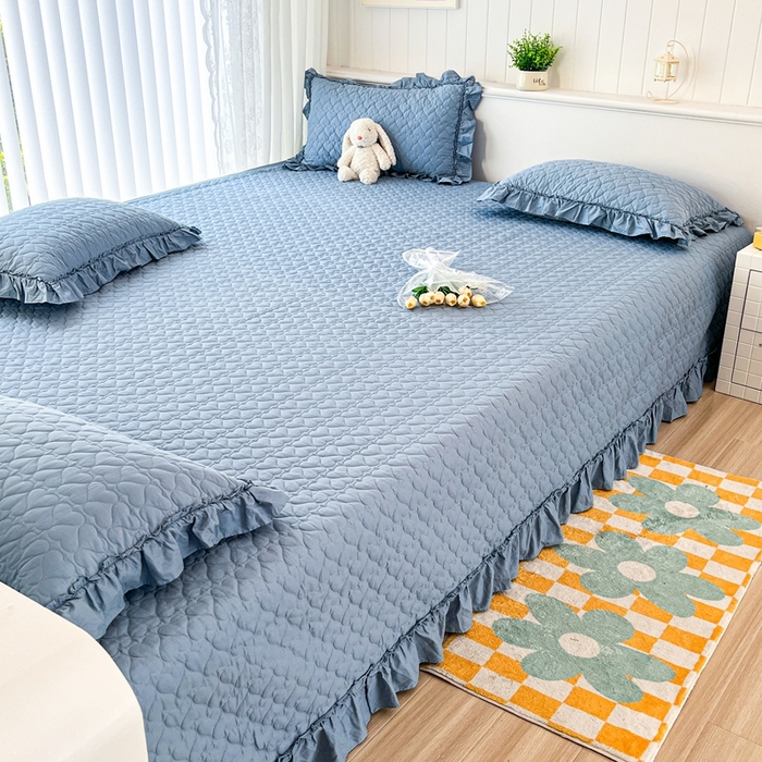 91家纺网 家纺一手货源 找家纺 暖居 2024支持定制纯棉榻榻米四件套全棉农村单件大炕盖纯色床单三件套系列 天空蓝