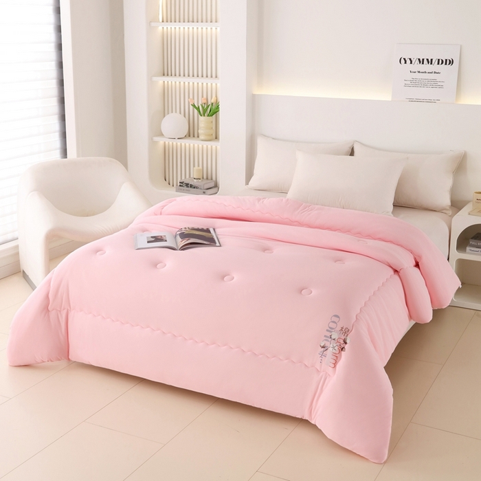 91家纺网 家纺一手货源 找家纺 棉造家居 2024新款亲肤棉花被针织棉绗缝春秋冬被芯 粉玉