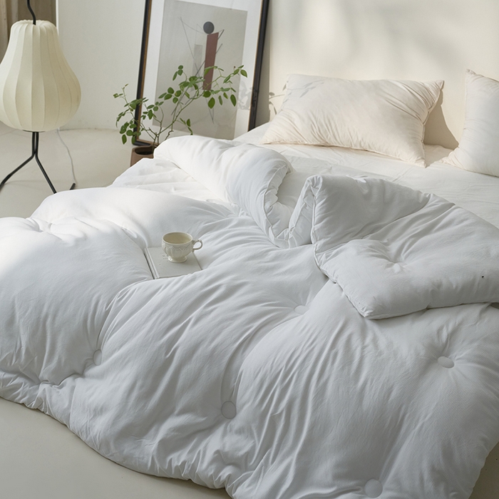 91家纺网 家纺一手货源 找家纺 欧夏家纺 2024新款日式素棉提花大豆被明太西川 白色