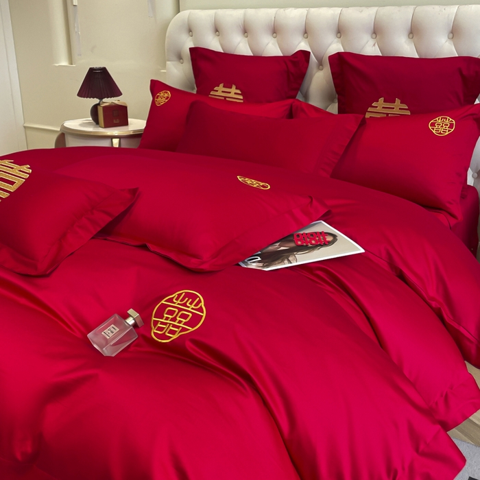 91家纺网 家纺一手货源 找家纺 欧乐蒂 2025新款亲肤棉婚庆刺绣四件套系列 唯一