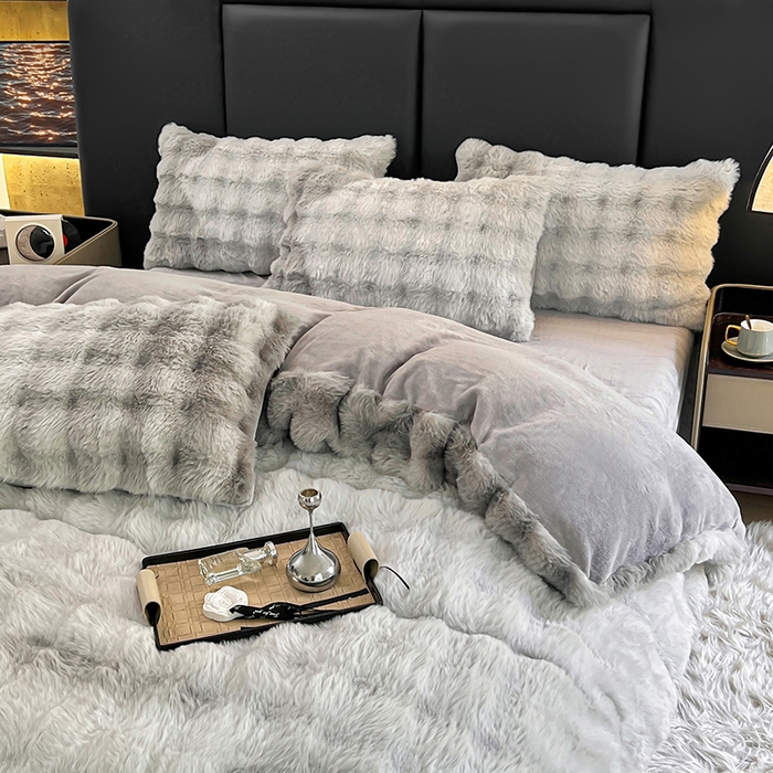 91家纺网 家纺一手货源 找家纺 金爱家 2024新品全消光A类纯色獭兔毛绒立体牛奶绒四件套-七彩泡泡 七彩泡泡灰