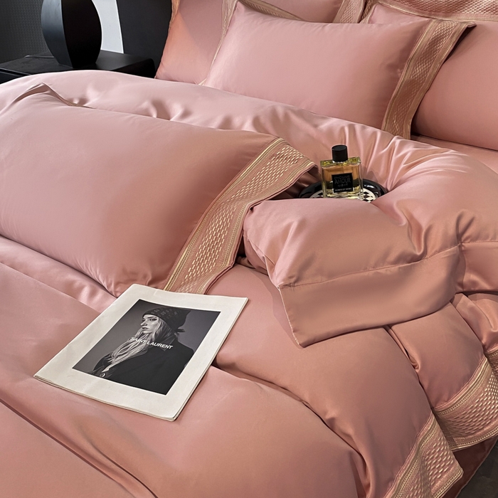 91家纺网 家纺一手货源 找家纺 欧乐蒂 2025新款高支高密水洗贡缎全棉四件套-简爱 简爱豆沙