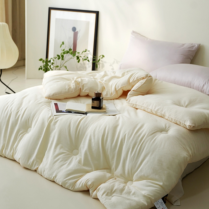 91家纺网 家纺一手货源 找家纺 欧夏家纺 2024新款日式素棉提花大豆被明太西川 米色