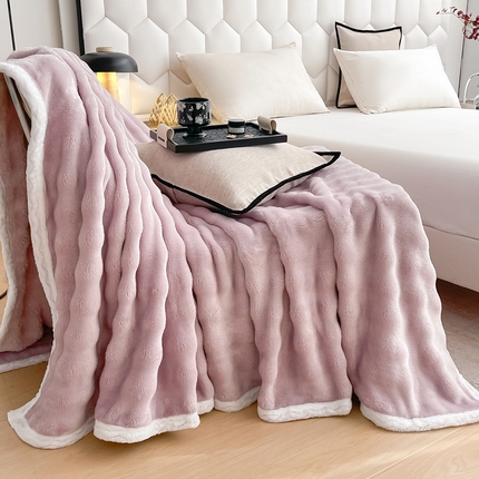 91家纺网 家纺一手货源 找家纺 丹本家纺 2025新款仿兔毛泡泡绒牛奶绒毛毯盖毯包边毛毯 香芋紫