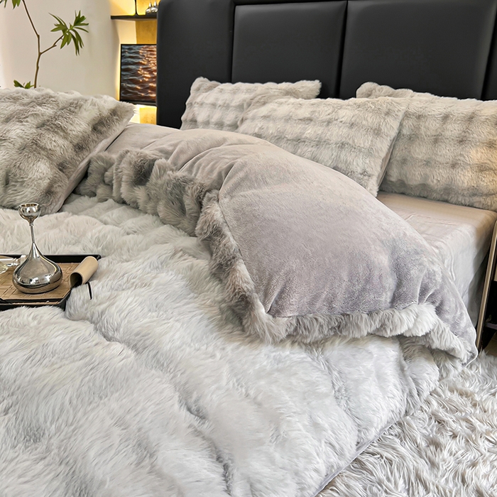 91家纺网 家纺一手货源 找家纺 金爱家 2024新品全消光A类纯色獭兔毛绒立体牛奶绒四件套-七彩泡泡 七彩泡泡灰