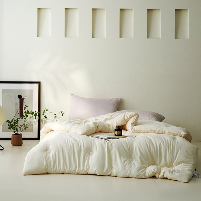 91家纺网 家纺一手货源 找家纺 欧夏家纺 2024新款日式素棉提花大豆被明太西川 米色