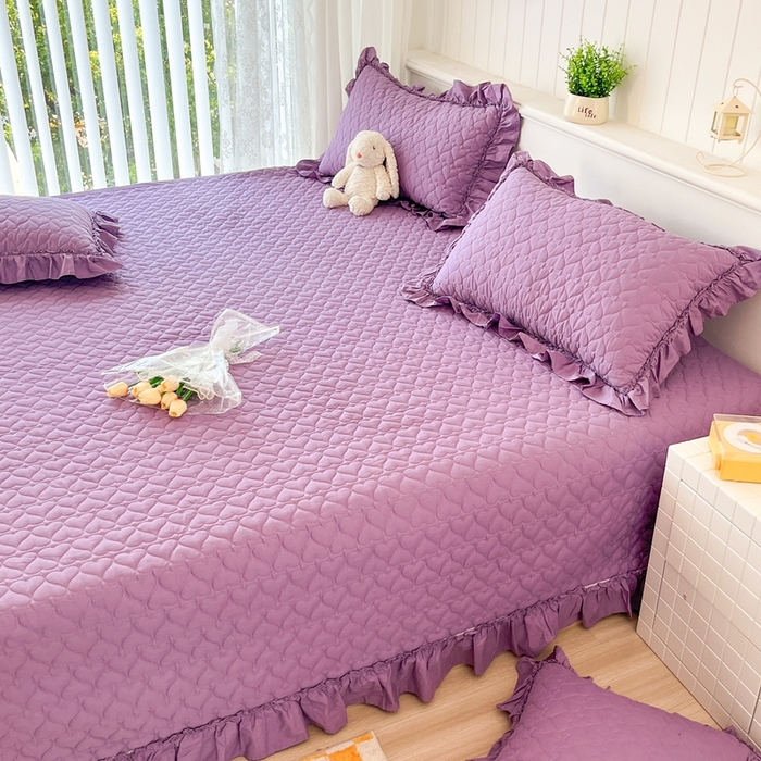 91家纺网 家纺一手货源 找家纺 暖居 2024支持定制纯棉榻榻米四件套全棉农村单件大炕盖纯色床单三件套系列 香芋紫色