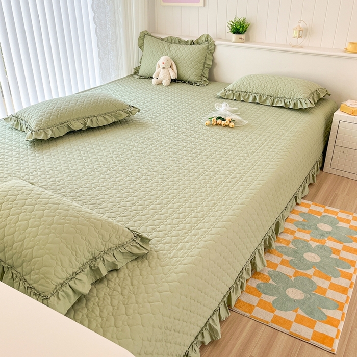 91家纺网 家纺一手货源 找家纺 暖居 2024支持定制纯棉榻榻米四件套全棉农村单件大炕盖纯色床单三件套系列 芥末绿