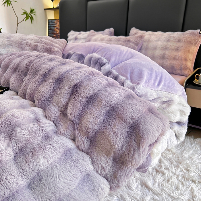 91家纺网 家纺一手货源 找家纺 金爱家 2024新品全消光A类纯色獭兔毛绒立体牛奶绒四件套-七彩泡泡 七彩泡泡紫