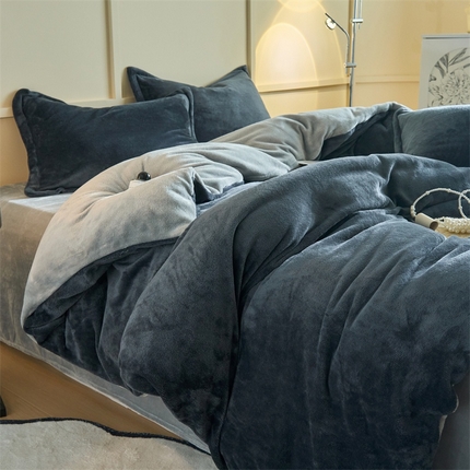 91家纺网 家纺一手货源 找家纺 （总）兰紫橙家纺 2025新款加厚保暖纯色双拼牛奶绒四件套