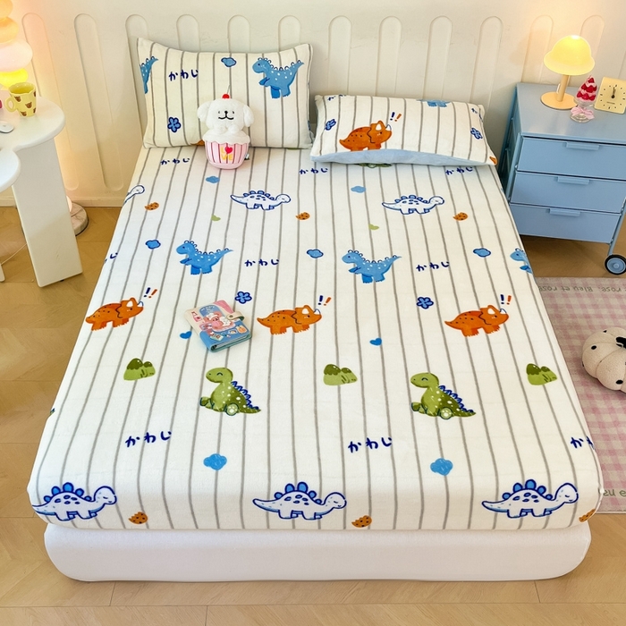 91家纺网 家纺一手货源 找家纺  星座家纺 2025新款小清新牛奶绒单床笠 动物世界