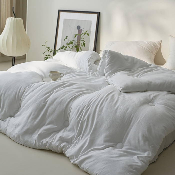 91家纺网 家纺一手货源 找家纺 欧夏家纺 2024新款日式素棉提花大豆被明太西川 白色