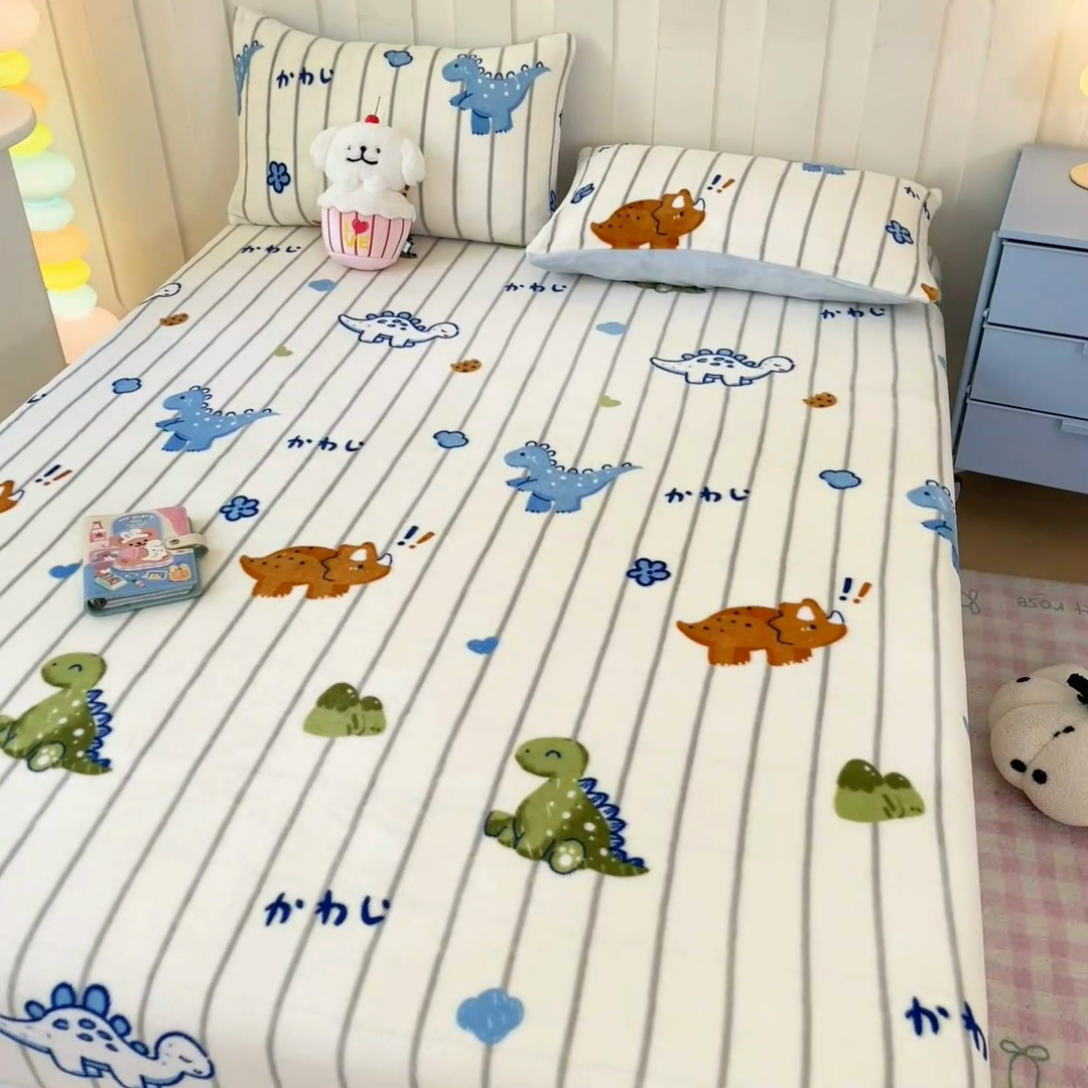 91家纺网 家纺一手货源 找家纺  星座家纺 2025新款小清新牛奶绒单床笠 动物世界