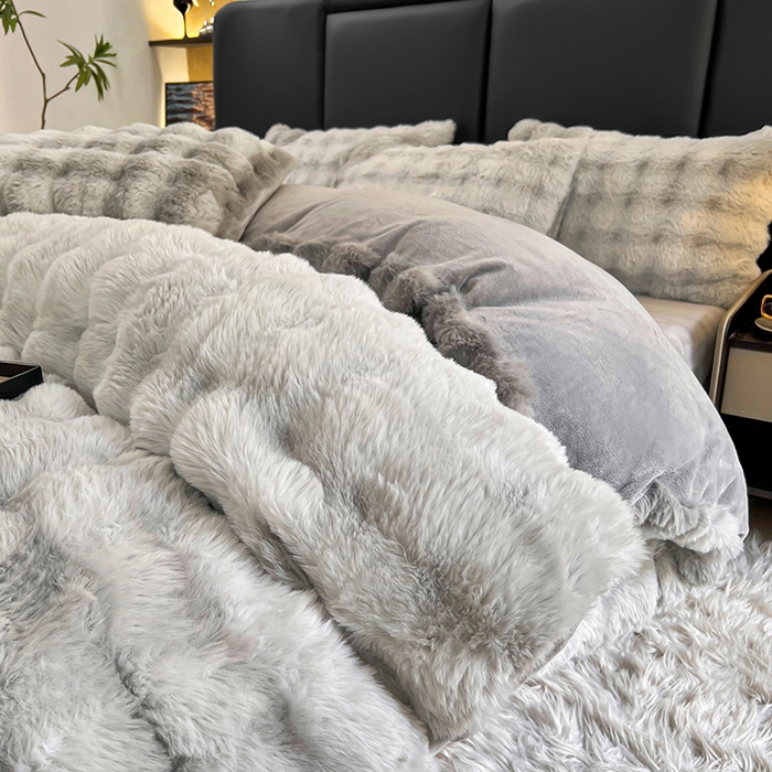 91家纺网 家纺一手货源 找家纺 金爱家 2024新品全消光A类纯色獭兔毛绒立体牛奶绒四件套-七彩泡泡 七彩泡泡灰