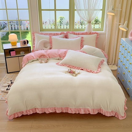 91家纺网 家纺一手货源 找家纺 （总）喜梦缘家纺  2025新款直播热款高克重韩版牛奶绒四件套婚庆四件套双拼四件套