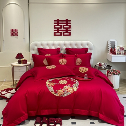 欧乐蒂 2025新款亲肤棉婚庆刺绣四件套系列 爱情花语