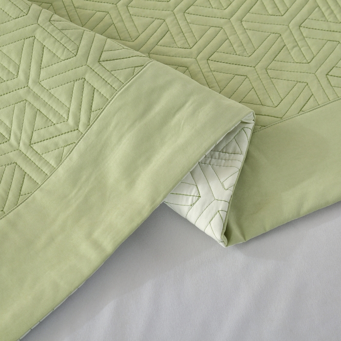 91家纺网 家纺一手货源 找家纺 OL家纺 2024新款磨毛暖绒床盖夹棉四件套刺绣轻奢风 苹果绿