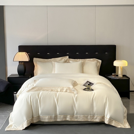 欧乐蒂 2025新款高支高密水洗贡缎全棉四件套-简爱 简爱典雅白