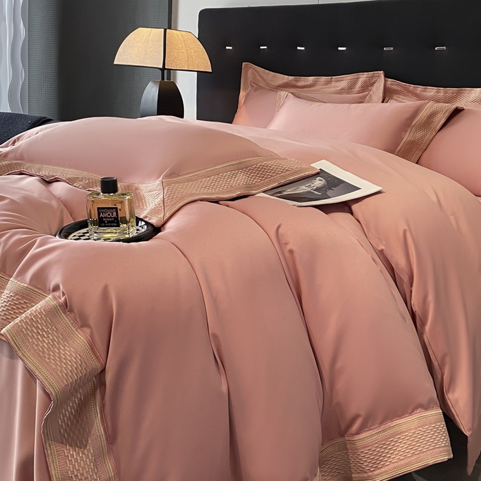 91家纺网 家纺一手货源 找家纺 欧乐蒂 2025新款高支高密水洗贡缎全棉四件套-简爱 简爱豆沙