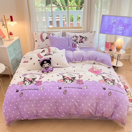 91家纺网 家纺一手货源 找家纺 （总）桃子家居 2024新款三丽鸥卡通加厚高克重200克牛奶绒系列四件套