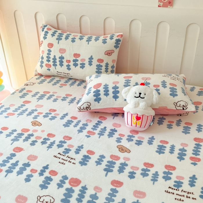 91家纺网 家纺一手货源 找家纺  星座家纺 2025新款小清新牛奶绒单床笠 花束