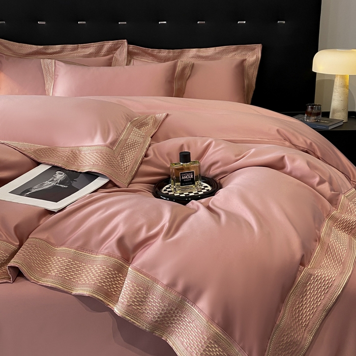 91家纺网 家纺一手货源 找家纺 欧乐蒂 2025新款高支高密水洗贡缎全棉四件套-简爱 简爱豆沙